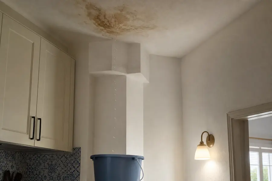 A water stain on a kitchen ceiling